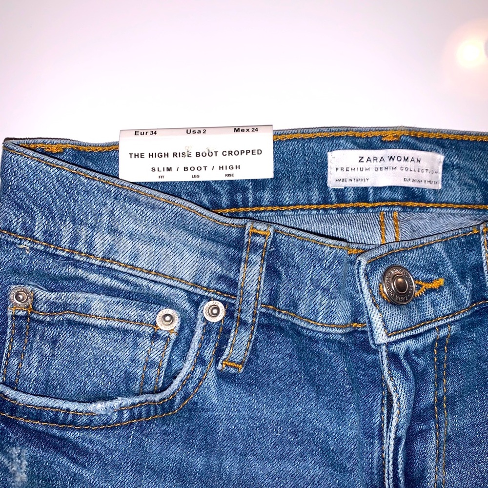 ZARA High rise Boot Cropped Jeans in Mic Blue - Picture 5 of 5